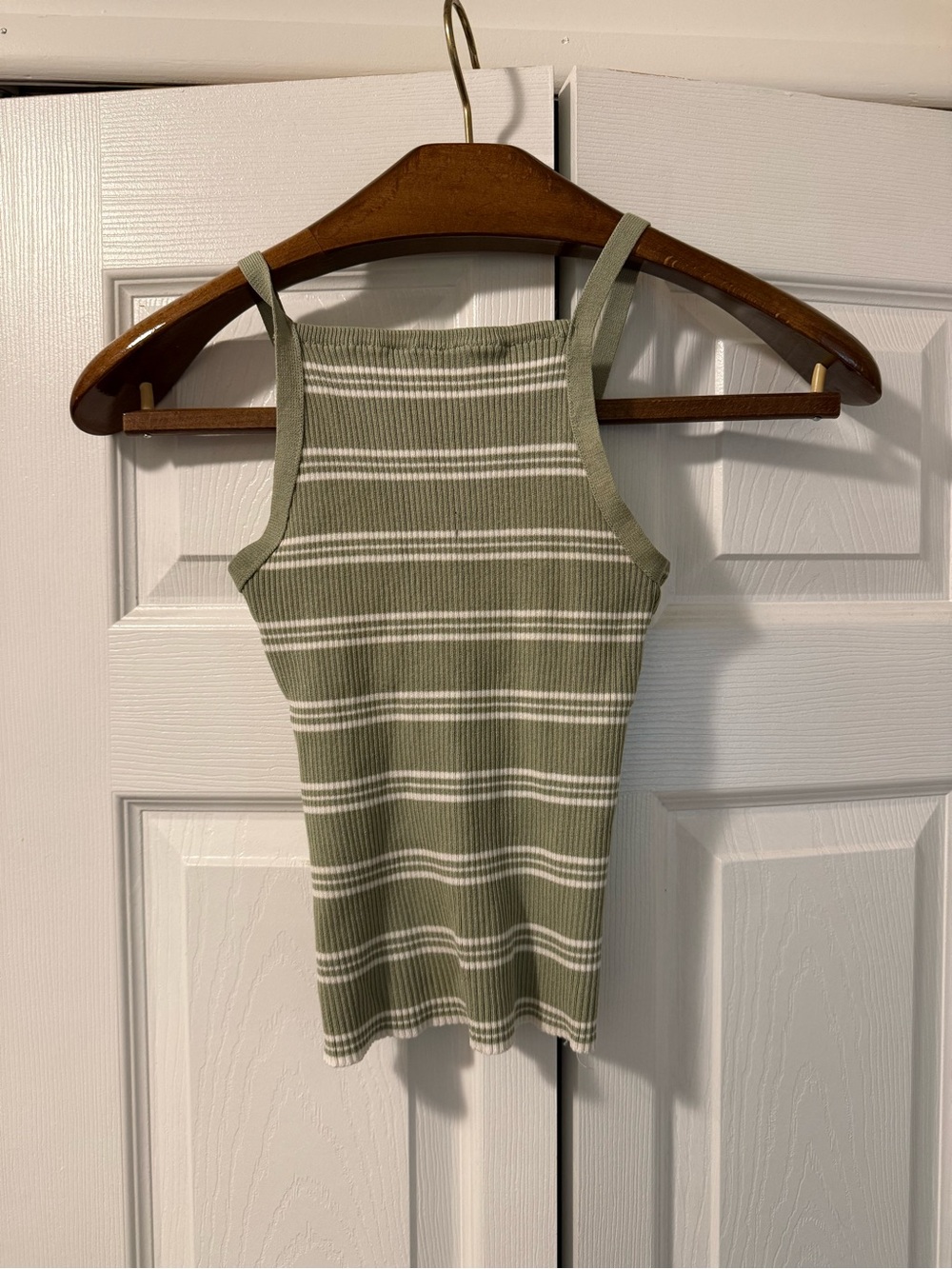 Striped Olive Green Ribbed Tank Top - Women